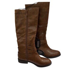 Style & Co Wide-Calf Brown Knee-High Riding Boots With Straps & Full Zipper NWT